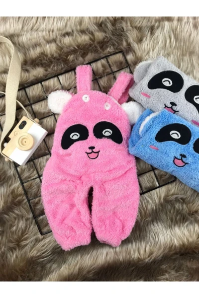 Welsoft Peluş Kız Panda Salopet Bebek Tulum - PEMBE