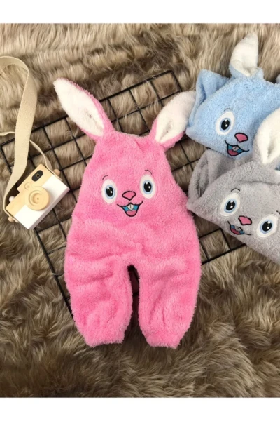 Welsoft Peluş Kız Tavşan Salopet Bebek Tulum - PEMBE