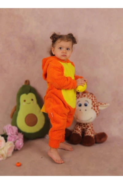 Welsoft Peluş Unisex Fermuarlı Dinazor Bebek Uyku Tulumu - TURUNCU