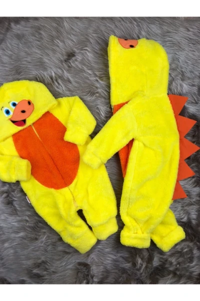 Welsoft Peluş Unisex Fermuarlı Dinazor Bebek Uyku Tulumu - SARI