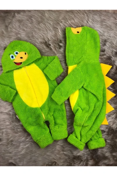 Welsoft Peluş Unisex Fermuarlı Dinazor Bebek Uyku Tulumu - YEŞİL