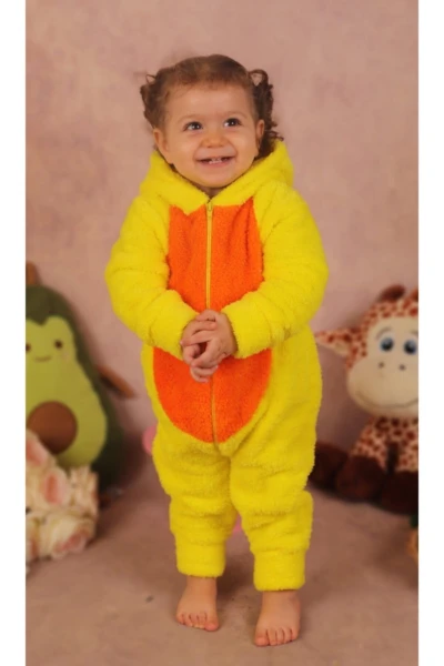 Welsoft Peluş Unisex Fermuarlı Dinazor Bebek Uyku Tulumu - SARI