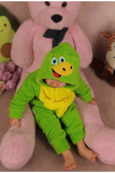 Welsoft Peluş Unisex Fermuarlı Dinazor Bebek Uyku Tulumu - YEŞİL
