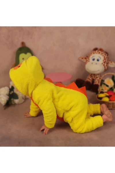 Welsoft Peluş Unisex Fermuarlı Dinazor Bebek Uyku Tulumu - SARI