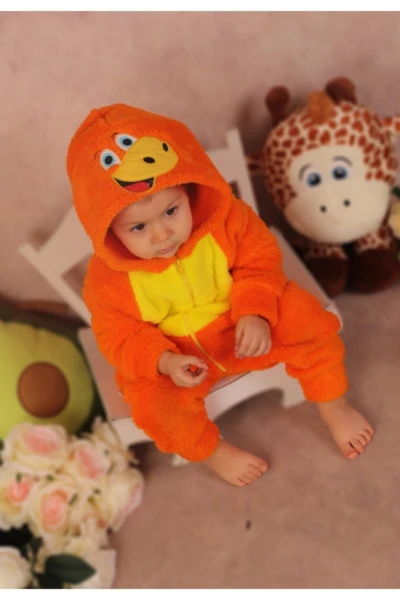 Welsoft Peluş Unisex Fermuarlı Dinazor Bebek Uyku Tulumu - TURUNCU