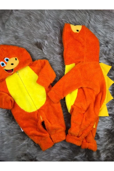 Welsoft Peluş Unisex Fermuarlı Dinazor Bebek Uyku Tulumu - TURUNCU