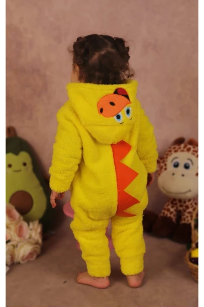 Welsoft Peluş Unisex Fermuarlı Dinazor Bebek Uyku Tulumu - SARI
