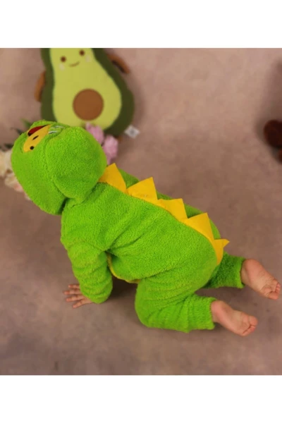 Welsoft Peluş Unisex Fermuarlı Dinazor Bebek Uyku Tulumu - YEŞİL
