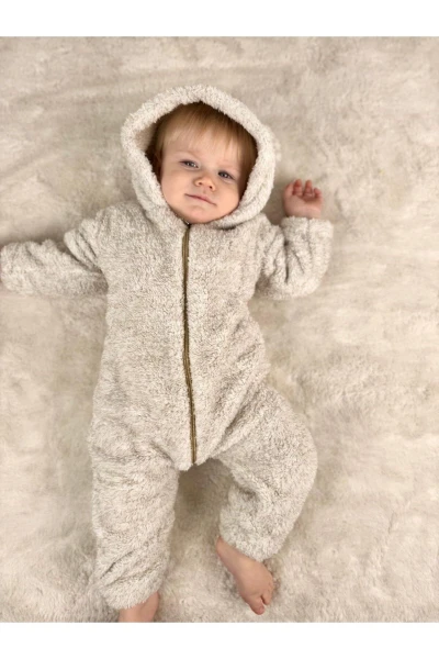 Welsoft Peluş Unisex Fermuarlı Kışlık Bebek Uyku Tulumu Bebek Tulumu Çocuk Tulumu - KIRÇILLI KAHVE
