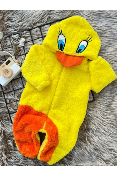 Welsoft Peluş Unisex Fermuarlı Kışlık Ördek Bebek Uyku Tulumu - SARI-TURUNCU