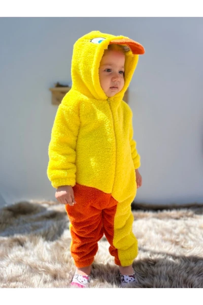 Welsoft Peluş Unisex Fermuarlı Kışlık Ördek Bebek Uyku Tulumu - SARI-TURUNCU
