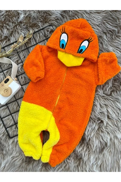Welsoft Peluş Unisex Fermuarlı Kışlık Ördek Bebek Uyku Tulumu - TURUNCU-SARI