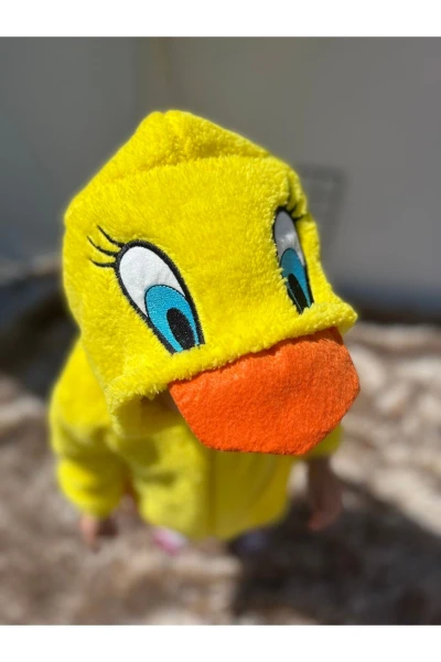Welsoft Peluş Unisex Fermuarlı Kışlık Ördek Bebek Uyku Tulumu - SARI-TURUNCU