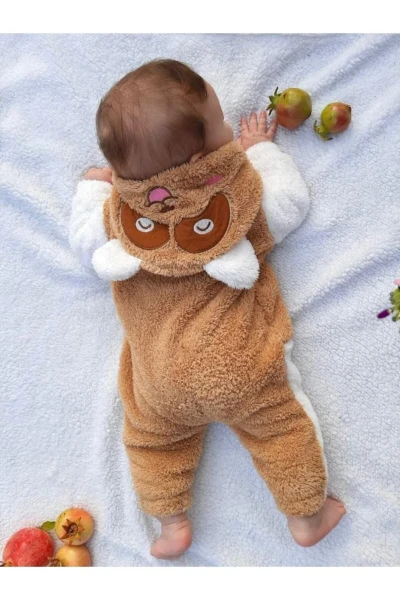 Welsoft Peluş Unisex Fermuarlı Kışlık Panda Bebek Uyku Tulumu - KAHVERENGİ-BEYAZ