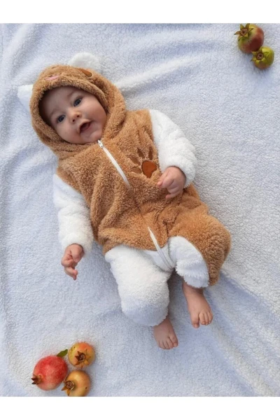 Welsoft Peluş Unisex Fermuarlı Kışlık Panda Bebek Uyku Tulumu - KAHVERENGİ-BEYAZ