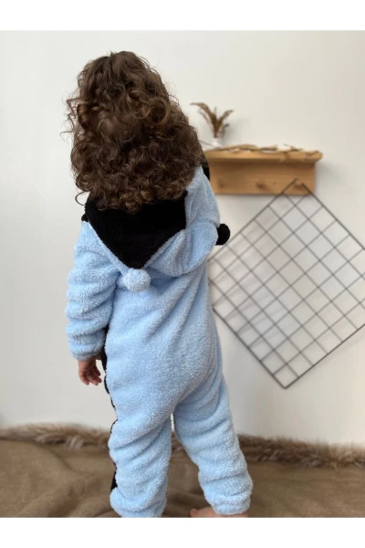 Welsoft Peluş Unisex Fermuarlı Kışlık Ponponlu Palyaço Bebek Uyku Tulumu - MAVİ-SİYAH
