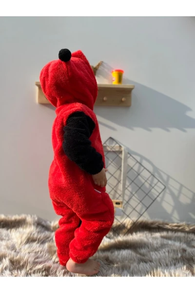 Welsoft Peluş Unisex Fermuarlı Kışlık Ponponlu Palyaço Bebek Uyku Tulumu - KIRMIZI-SİYAH