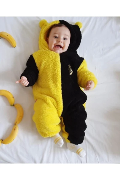 Welsoft Peluş Unisex Fermuarlı Kışlık Ponponlu Palyaço Bebek Uyku Tulumu - SARI-SİYAH