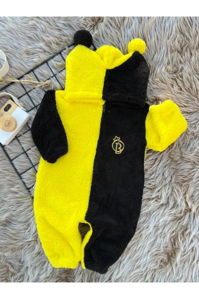 Welsoft Peluş Unisex Fermuarlı Kışlık Ponponlu Palyaço Bebek Uyku Tulumu - SARI-SİYAH