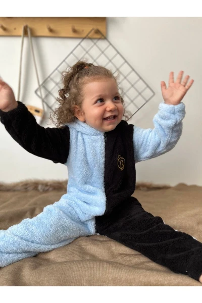 Welsoft Peluş Unisex Fermuarlı Kışlık Ponponlu Palyaço Bebek Uyku Tulumu - MAVİ-SİYAH