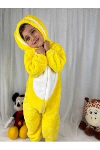 Welsoft Peluş Unisex Fermuarlı Kışlık Tavşan Çocuk Uyku Tulumu - SARI-BEYAZ