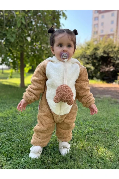 Welsoft Peluş Unisex Fermuarlı Panda Bebek Uyku Tulumu - KAHVERENGİ