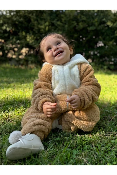Welsoft Peluş Unisex Fermuarlı Panda Bebek Uyku Tulumu - KAHVERENGİ