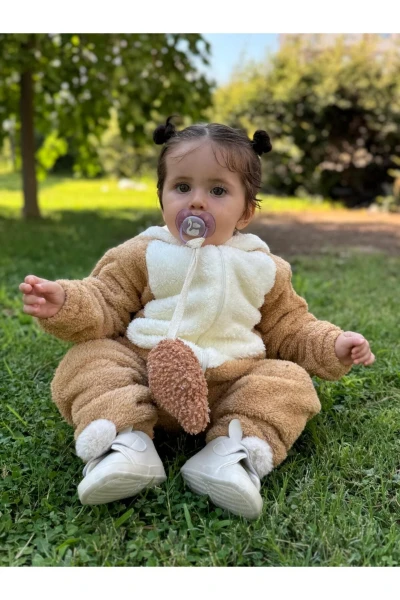 Welsoft Peluş Unisex Fermuarlı Panda Bebek Uyku Tulumu - KAHVERENGİ