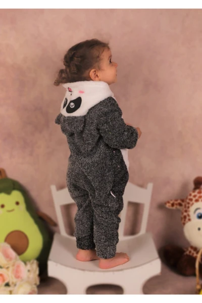 Welsoft Peluş Unisex Fermuarlı Panda Bebek Uyku Tulumu - KIRÇILLI GRİ