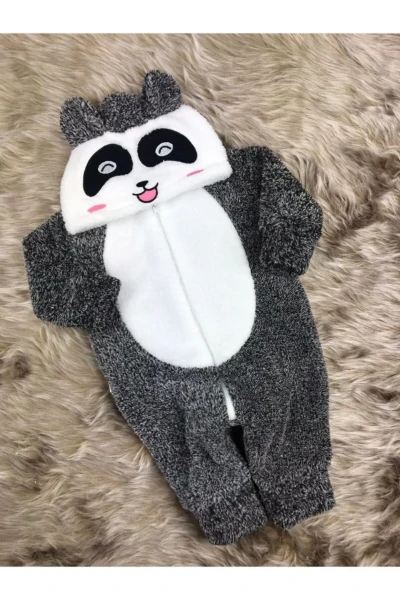 Welsoft Peluş Unisex Fermuarlı Panda Bebek Uyku Tulumu - KIRÇILLI GRİ