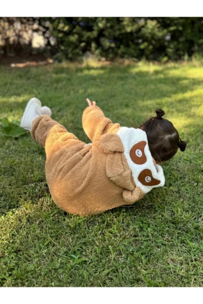 Welsoft Peluş Unisex Fermuarlı Panda Bebek Uyku Tulumu - KAHVERENGİ