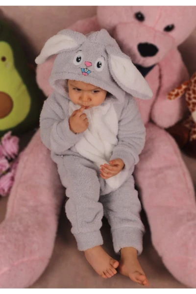 Welsoft Peluş Unisex Fermuarlı Tavşan Bebek Uyku Tulumu - GRİ