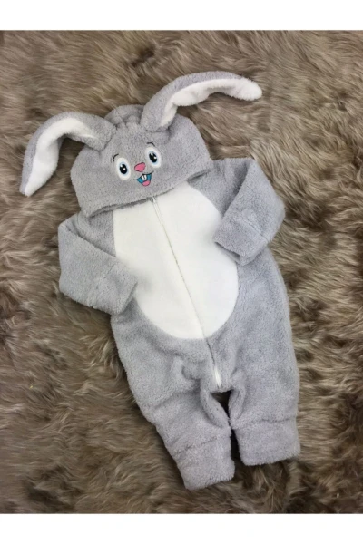Welsoft Peluş Unisex Fermuarlı Tavşan Bebek Uyku Tulumu - GRİ