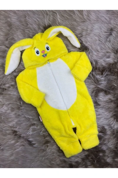 Welsoft Peluş Unisex Fermuarlı Tavşan Bebek Uyku Tulumu - SARI