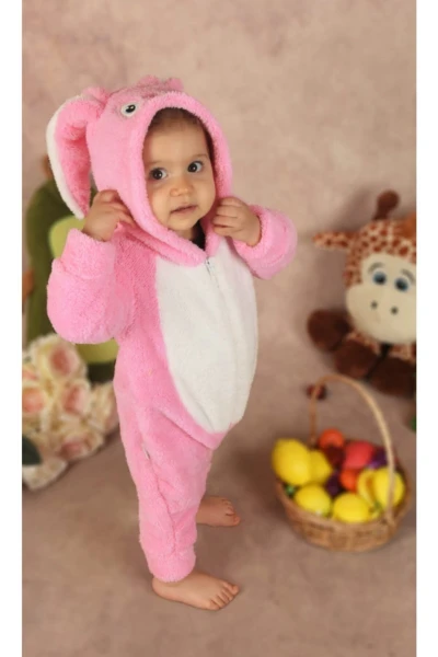 Welsoft Peluş Unisex Fermuarlı Tavşan Bebek Uyku Tulumu - PEMBE