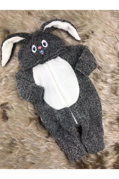Welsoft Peluş Unisex Fermuarlı Tavşan Bebek Uyku Tulumu - KIRÇILLI GRİ