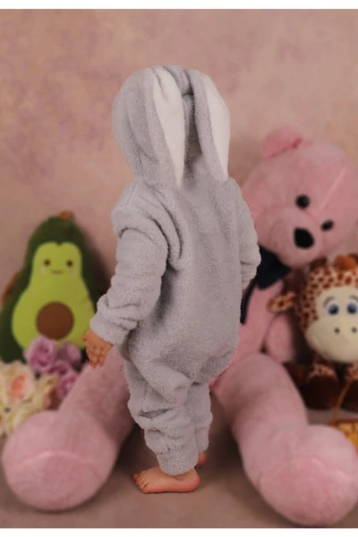 Welsoft Peluş Unisex Fermuarlı Tavşan Bebek Uyku Tulumu - GRİ