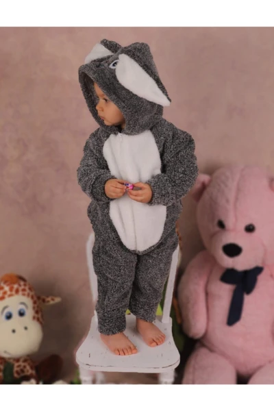 Welsoft Peluş Unisex Fermuarlı Tavşan Bebek Uyku Tulumu - KIRÇILLI GRİ