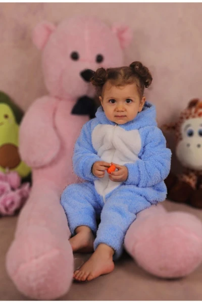 Welsoft Peluş Unisex Fermuarlı Tavşan Bebek Uyku Tulumu - MAVİ