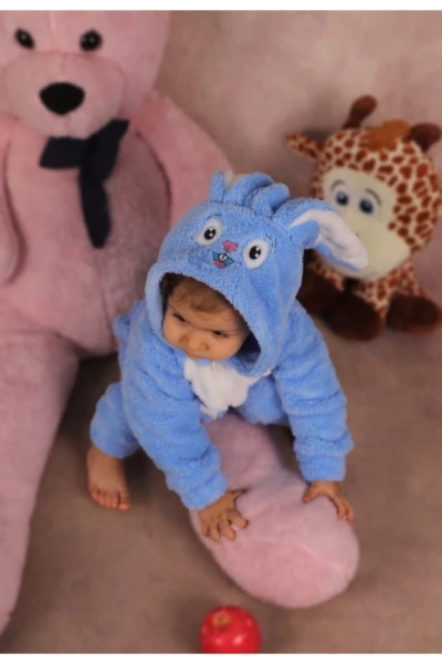 Welsoft Peluş Unisex Fermuarlı Tavşan Bebek Uyku Tulumu - MAVİ