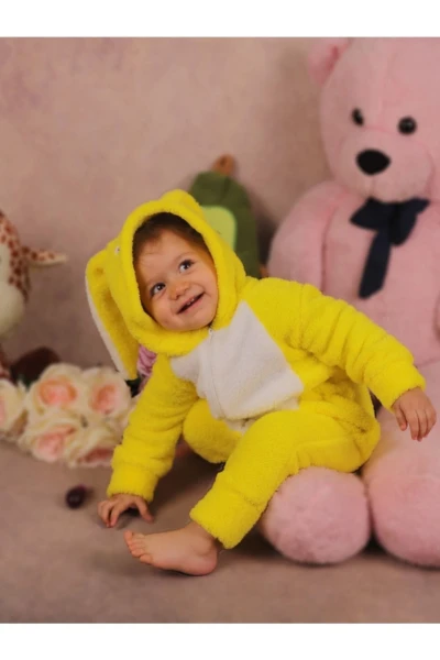 Welsoft Peluş Unisex Fermuarlı Tavşan Bebek Uyku Tulumu - SARI