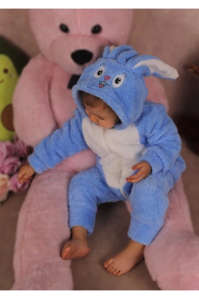 Welsoft Peluş Unisex Fermuarlı Tavşan Bebek Uyku Tulumu - MAVİ