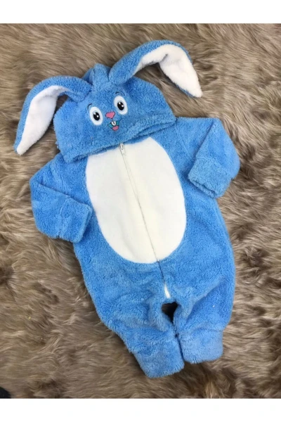 Welsoft Peluş Unisex Fermuarlı Tavşan Bebek Uyku Tulumu - MAVİ