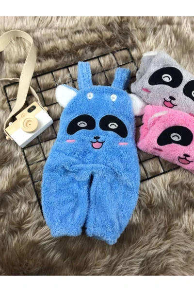 Welsoft Peluş Unisex Panda Salopet Bebek Tulum - MAVİ