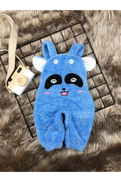 Welsoft Peluş Unisex Panda Salopet Bebek Tulum - MAVİ
