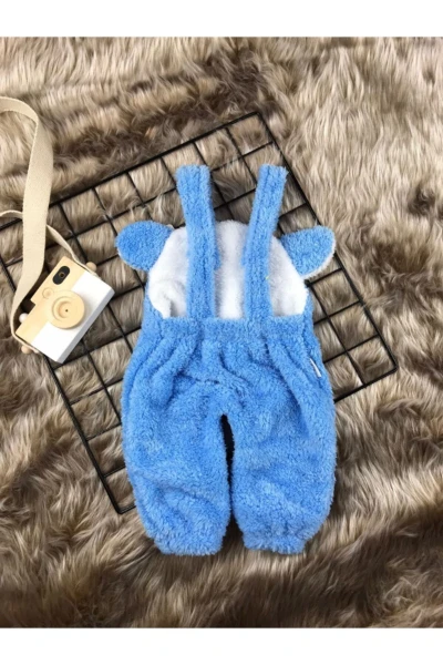 Welsoft Peluş Unisex Panda Salopet Bebek Tulum - MAVİ