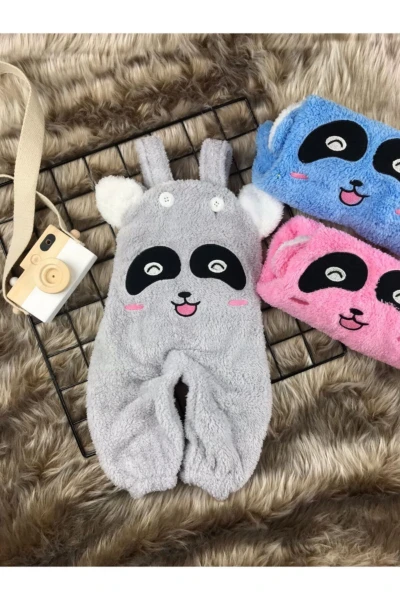 Welsoft Peluş Unisex Panda Salopet Bebek Tulum - GRİ