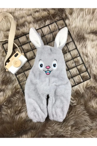 Welsoft Peluş Unisex Tavşan Salopet Bebek Tulum - GRİ