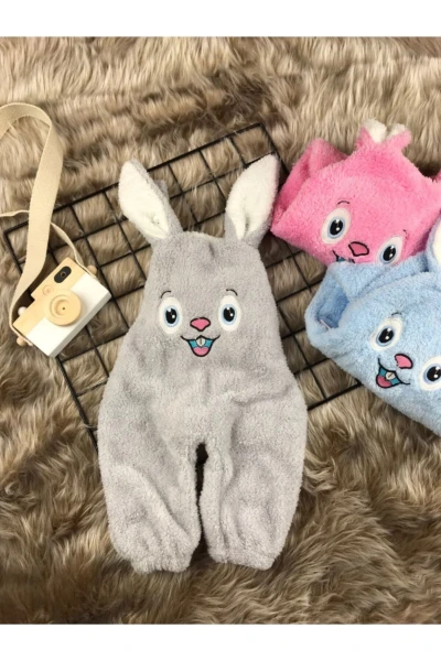 Welsoft Peluş Unisex Tavşan Salopet Bebek Tulum - GRİ