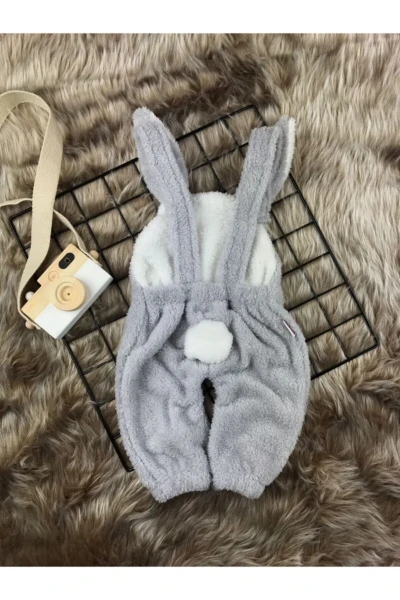 Welsoft Peluş Unisex Tavşan Salopet Bebek Tulum - GRİ